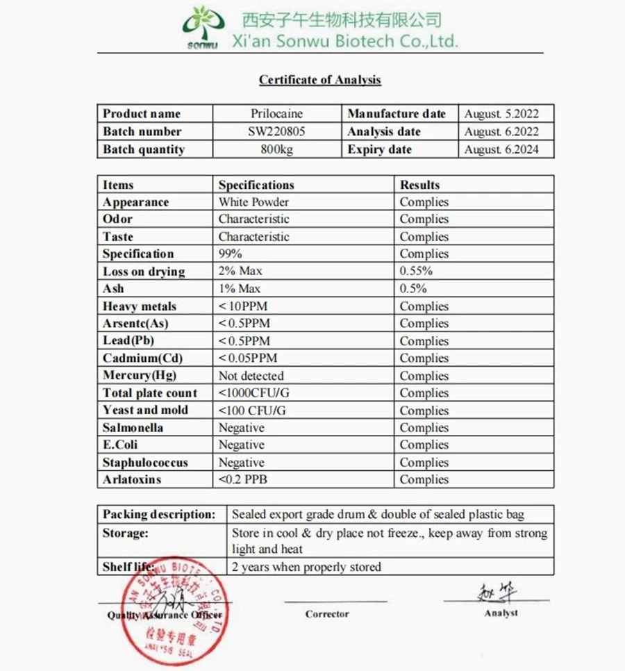 coa of Prilocaine